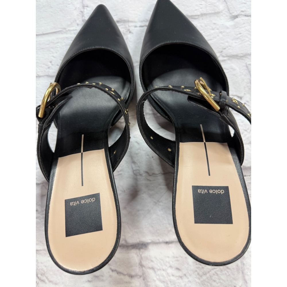 Dolce Vita Karlyn Mules Womens 13 Black Excellent Studded Buckle Pointed Toe - Picture 2 of 8